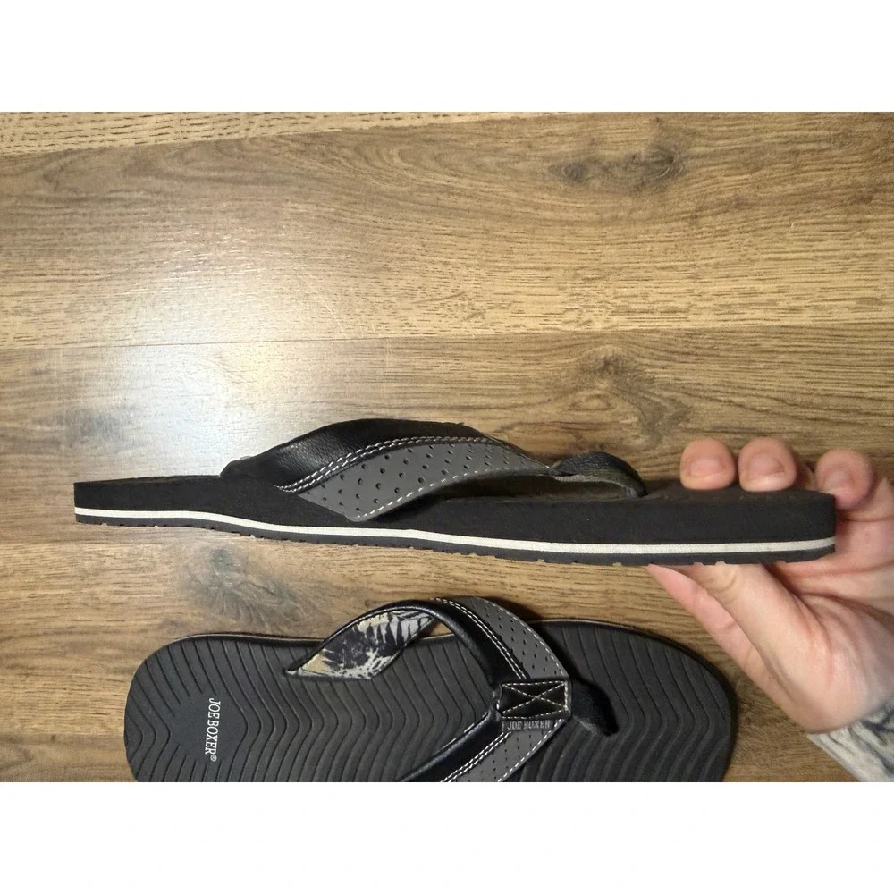 Joe Boxer Flip Flops Men 10 Black Adult Sorley Palm Leaf Thong Sandals Excellent